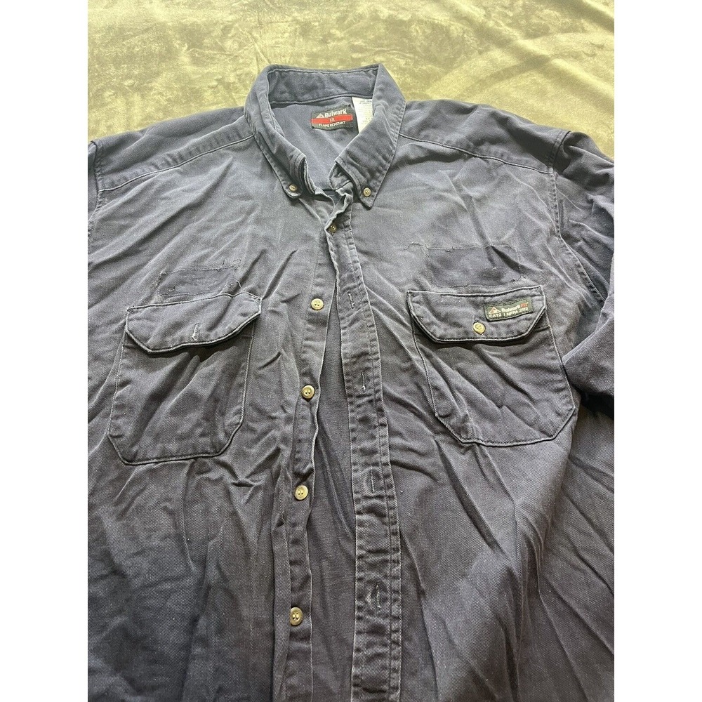 Bulwark Mens FR Shirt XXL 2XL Blue Flame Resistant‎ Long Sleeve CAT 2 *NFPA 2112